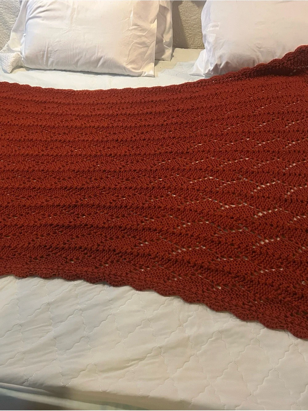 Handmade Chunky Knit Throw Blanket - Rust Color